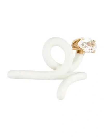 Pre-owned Bea Bongiasca 9k Quartz & Enamel Baby Vine Ring In White