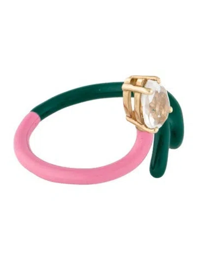 Pre-owned Bea Bongiasca 9k Quartz & Enamel Baby Vine Tendril Ring In Multi