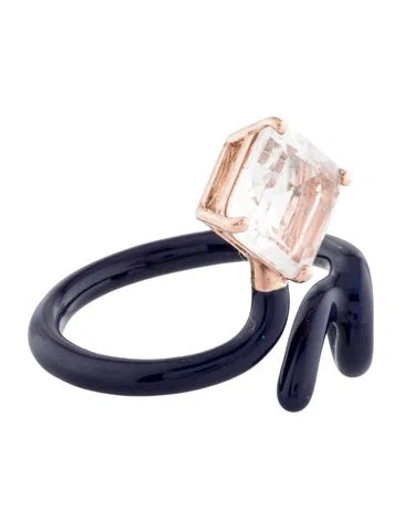 Pre-owned Bea Bongiasca 9k Quartz & Enamel Ring In Blue