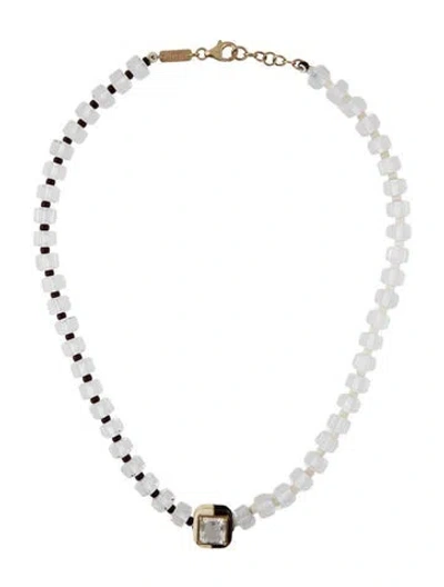 Pre-owned Bea Bongiasca 9k Quartz & Enamel Station Necklace, 15.5" In Multicolor