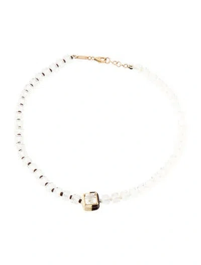 Pre-owned Bea Bongiasca 9k Quartz & Enamel Station Necklace, 15.75" In Multi