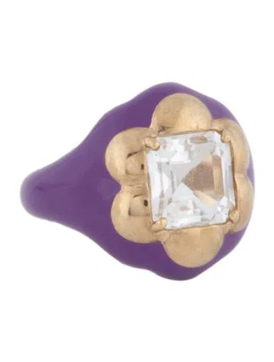 Pre-owned Bea Bongiasca 9k Quartz Enamel 'give Them Flowers' Ring In Purple