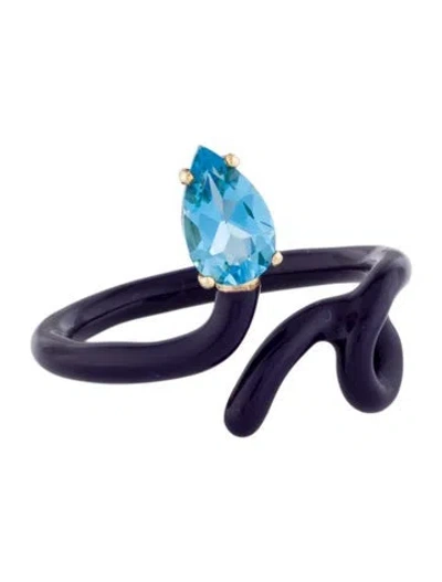 Pre-owned Bea Bongiasca 9k Topaz & Enamel Baby Vine Tendril Ring In Purple