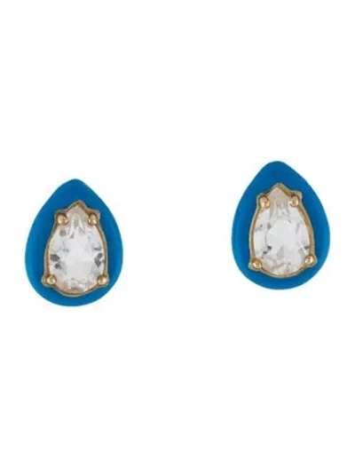 Pre-owned Bea Bongiasca 9k Topaz & Enamel Gumdrop Stud Earrings In Blue