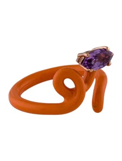 Pre-owned Bea Bongiasca 9k Topaz & Enamel Vine Ring In Orange