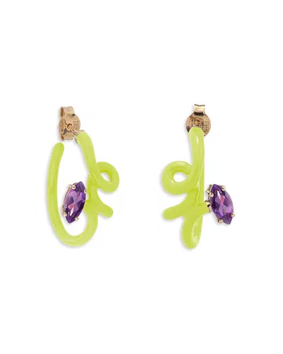 Bea Bongiasca 9k Yellow Gold & Sterling Silver You're So Vine Amethyst Lime Green Hoop Earrings
