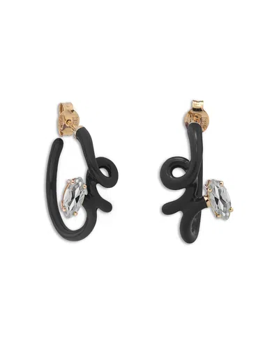 Bea Bongiasca 9k Yellow Gold & Sterling Silver You're So Vine Smokey Quartz Black Hoop Earrings