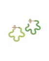 Bea Bongiasca 9k Yellow Gold Flower Funk Lime & Dark Green Open Flower Mismatch Huggie Hoop Earrings In Green