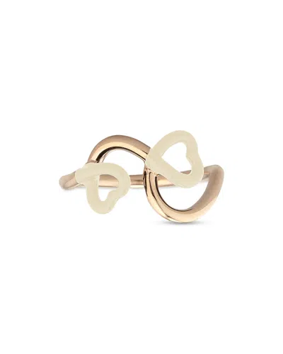 Bea Bongiasca 9k Yellow Gold Hearts Panna Enamel Double Heart Ring