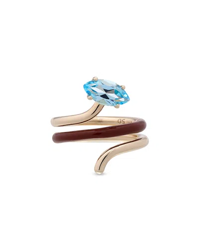 Bea Bongiasca 9k Yellow Gold You're So Vine Blue Topaz & Enamel Coil Ring In Blue/brown