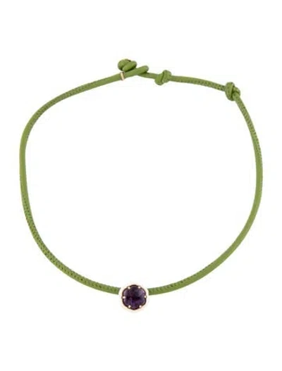 Pre-owned Bea Bongiasca Amethyst & Enamel Flower Pop Choker Necklace, 15", 15" In Green/white