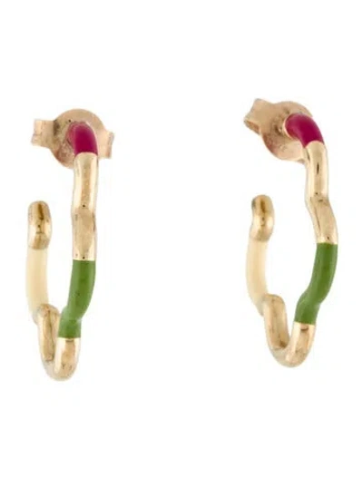 Pre-owned Bea Bongiasca B Mini Enamel Hoop Earrings In Multi
