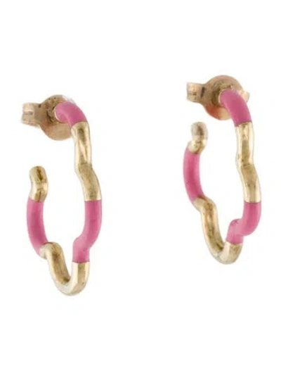 Pre-owned Bea Bongiasca B Mini Enamel Hoop Earrings In Pink