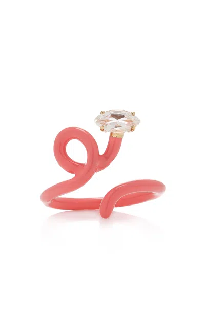 Bea Bongiasca Baby Vine Enameled 9k Rose Gold Crystal Ring In Pink