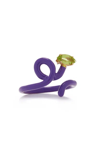 Bea Bongiasca Baby Vine Enameled 9k Yellow Gold Peridot Ring In Purple