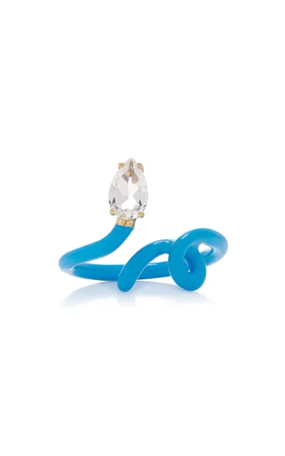 Bea Bongiasca Baby Vine Enameled 9k Yellow Gold; Silver Crystal Ring In Blue