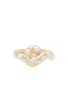 Bea Bongiasca 9k Yellow Gold Chunky Wave Polka Dots Ring In White In White
