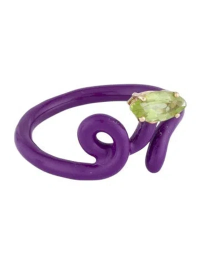 Pre-owned Bea Bongiasca Crystal Enamel Baby Vine Tendril Cocktail Ring In Multicolor