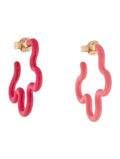 Pre-owned Bea Bongiasca Enamel 2-tone Flower Hoop Earrings In Pink