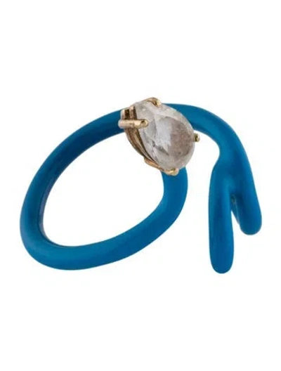 Pre-owned Bea Bongiasca Enamel & Quartz Baby Vine Ring In Blue
