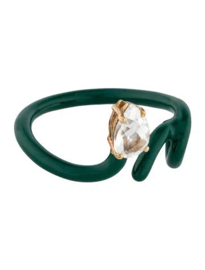 Pre-owned Bea Bongiasca Enamel & Topaz Baby Vine Ring In Green