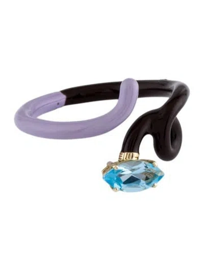 Pre-owned Bea Bongiasca Enamel & Topaz Baby Vine Ring In Purple