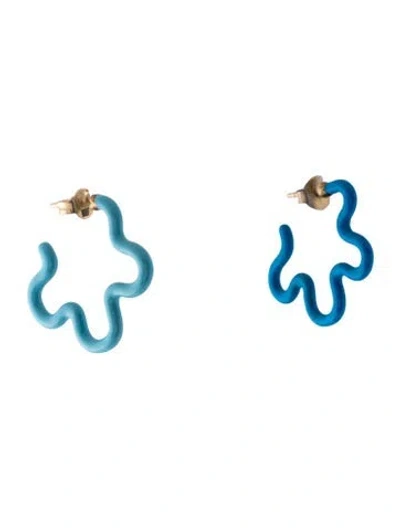 Pre-owned Bea Bongiasca Enamel Asymmetrical Flower Earrings In Blue