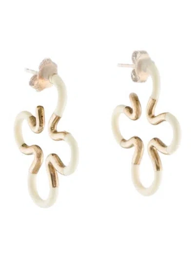 Pre-owned Bea Bongiasca Enamel Floral Hoop Earrings In White