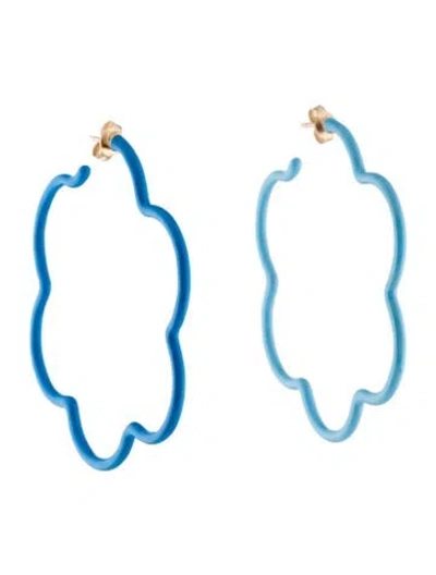 Pre-owned Bea Bongiasca Enamel Flower Power Hoop Earrings In Blue