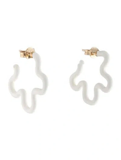 Pre-owned Bea Bongiasca Enamel Flower Power Hoop Earrings In White