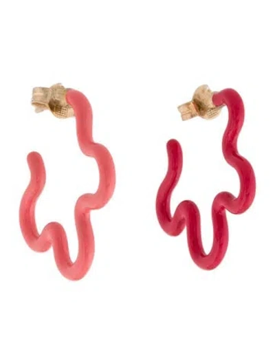 Pre-owned Bea Bongiasca Enamel Two-tone Flower Hoop Earrings In Multi