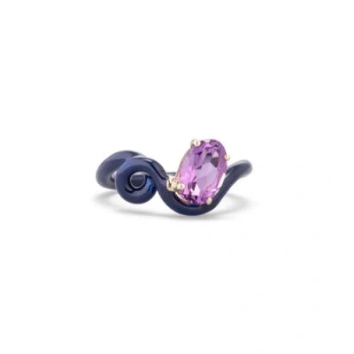 Bea Bongiasca Enamel Vine Ring With Oval Gemstone In Dark Navy/amethyst