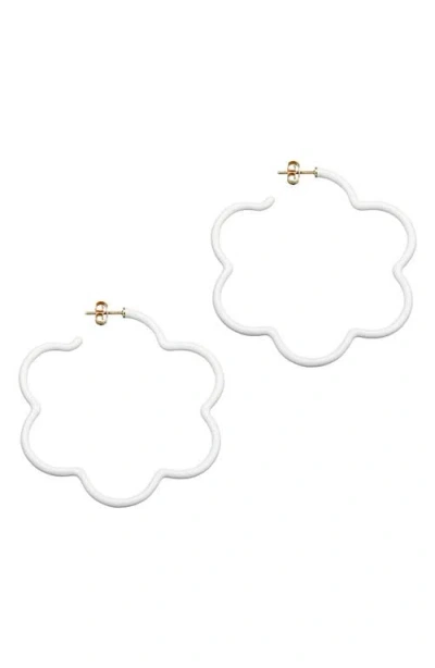 Bea Bongiasca Flower Enamel Hoop Earrings In White