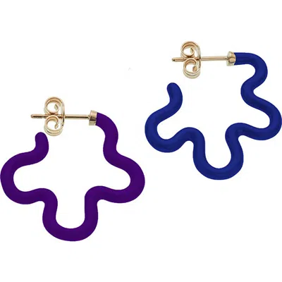 Bea Bongiasca Flower Power Enamel Earrings In Dark Navy/deep Purple