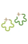 Bea Bongiasca Two-tone Asymmetrical Flower Earrings With Lime And Green Enamel In Multi