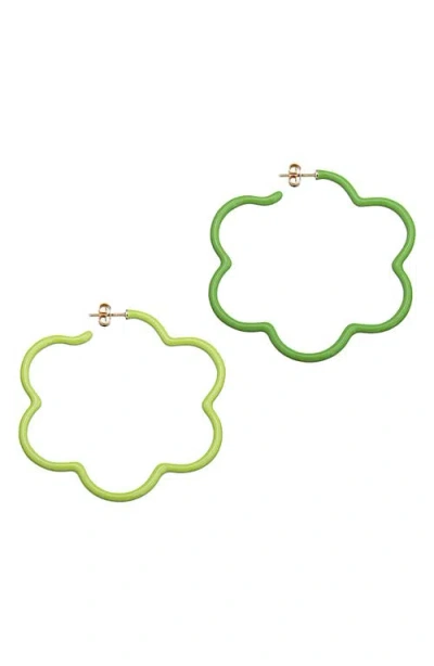Bea Bongiasca Flower Two-tone Enamel Hoop Earrings In Green