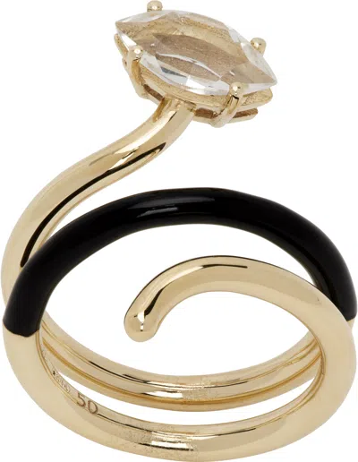 Bea Bongiasca Gold & Black Long Vine Ring In Diamond / Black