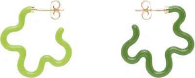 Bea Bongiasca Green & Gold 2 Tone Flower Earrings In Silver / Lime/ Green