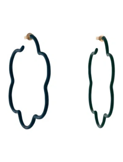 Pre-owned Bea Bongiasca Large Flower Power Hoop Earrings In Green