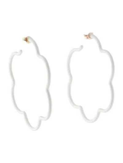 Pre-owned Bea Bongiasca Large Flower Power Hoop Earrings In White