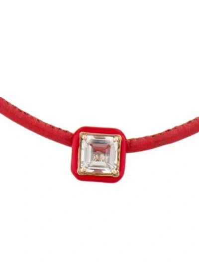 Pre-owned Bea Bongiasca Leather, Quartz & Enamel Pop Choker Necklace, 15" In Red