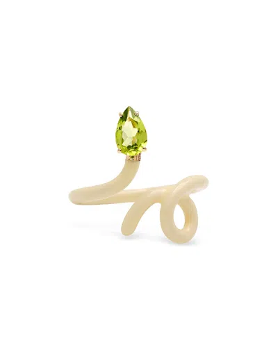 Bea Bongiasca Panna Enamel Peridot Baby Vine Ring In Green/cream