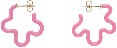 Bea Bongiasca Pink 2 Tone Asymmetrical Flower Power Earrings In Azalea Pink Enamel