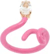 Bea Bongiasca Pink Baby Vine Tendril Ring In Azalea Enamel & Crys