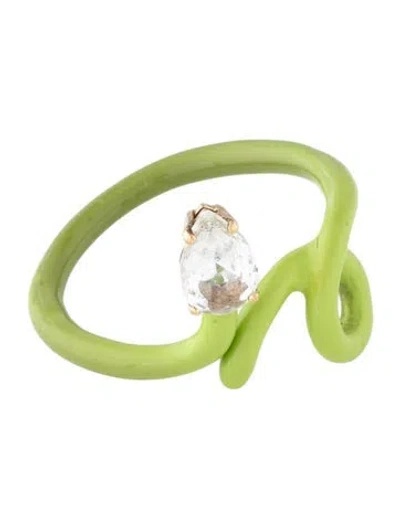 Pre-owned Bea Bongiasca Quartz & Enamel Baby Vine Cocktail Ring In Green