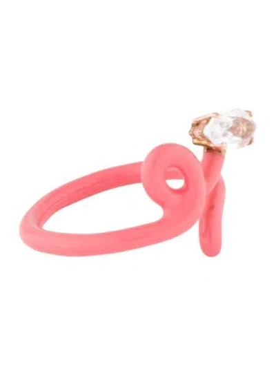 Pre-owned Bea Bongiasca Quartz & Enamel Baby Vine Ring In Pink