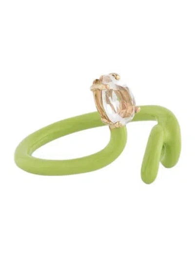 Pre-owned Bea Bongiasca Quartz & Enamel Baby Vine Tendril Cocktail Ring In Green