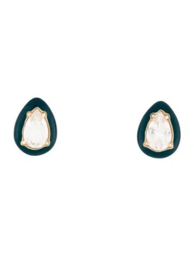 Pre-owned Bea Bongiasca Quartz & Enamel Gumdrop Stud Earrings In Green