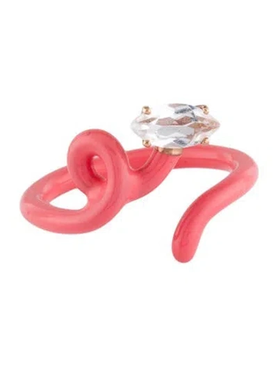 Pre-owned Bea Bongiasca Quartz Enamel Baby Vine Tendril Ring In Pink
