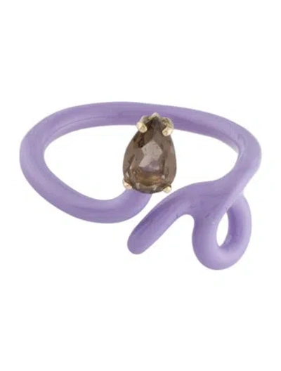 Pre-owned Bea Bongiasca Smoky Quartz & Enamel Baby Vine Ring In Purple